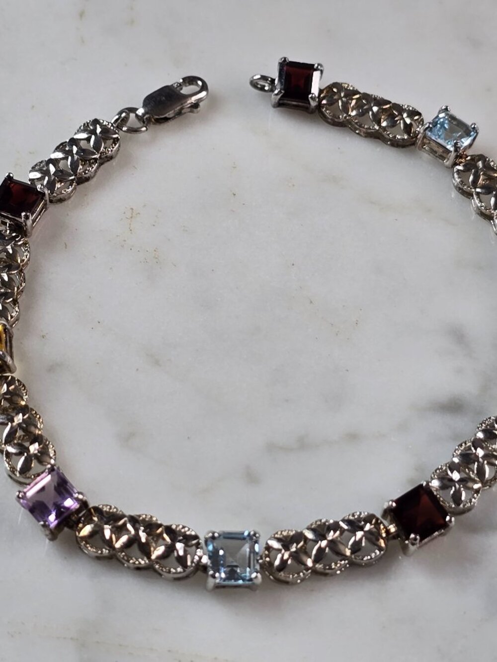 Womens Vintage Estate Sterling Silver Multi Stone Bracelet 10.1g E7950